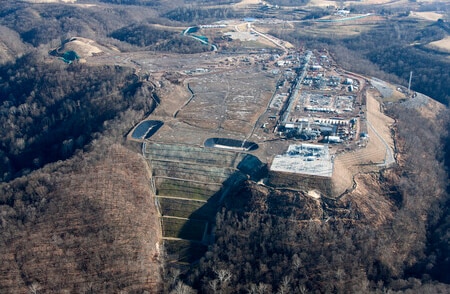 completed job site with terraced hillside for erosion control