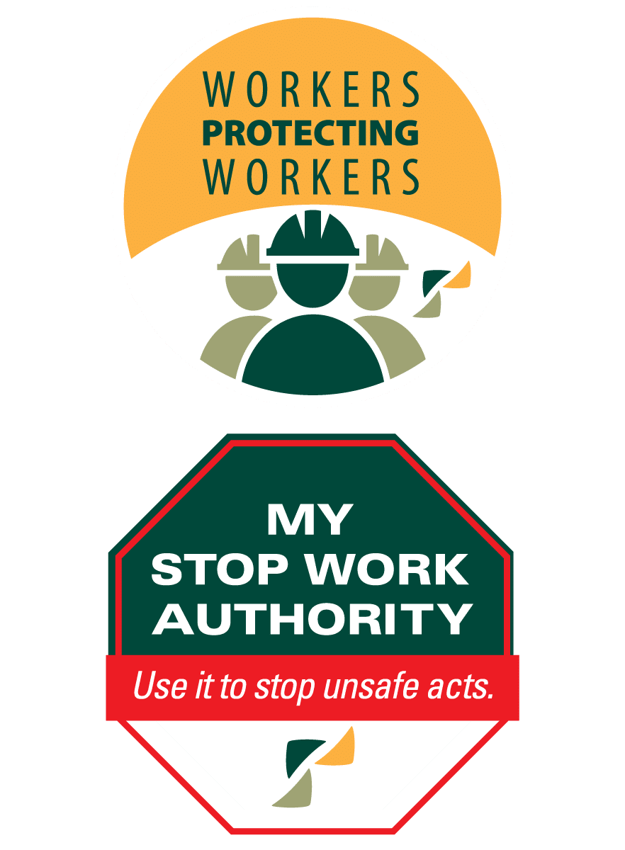 workers protecting workers logo and stop work authority logo